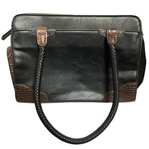 Western Style Vegan Leather Reptile Pattern Brown & Black Silver Hardware Purse